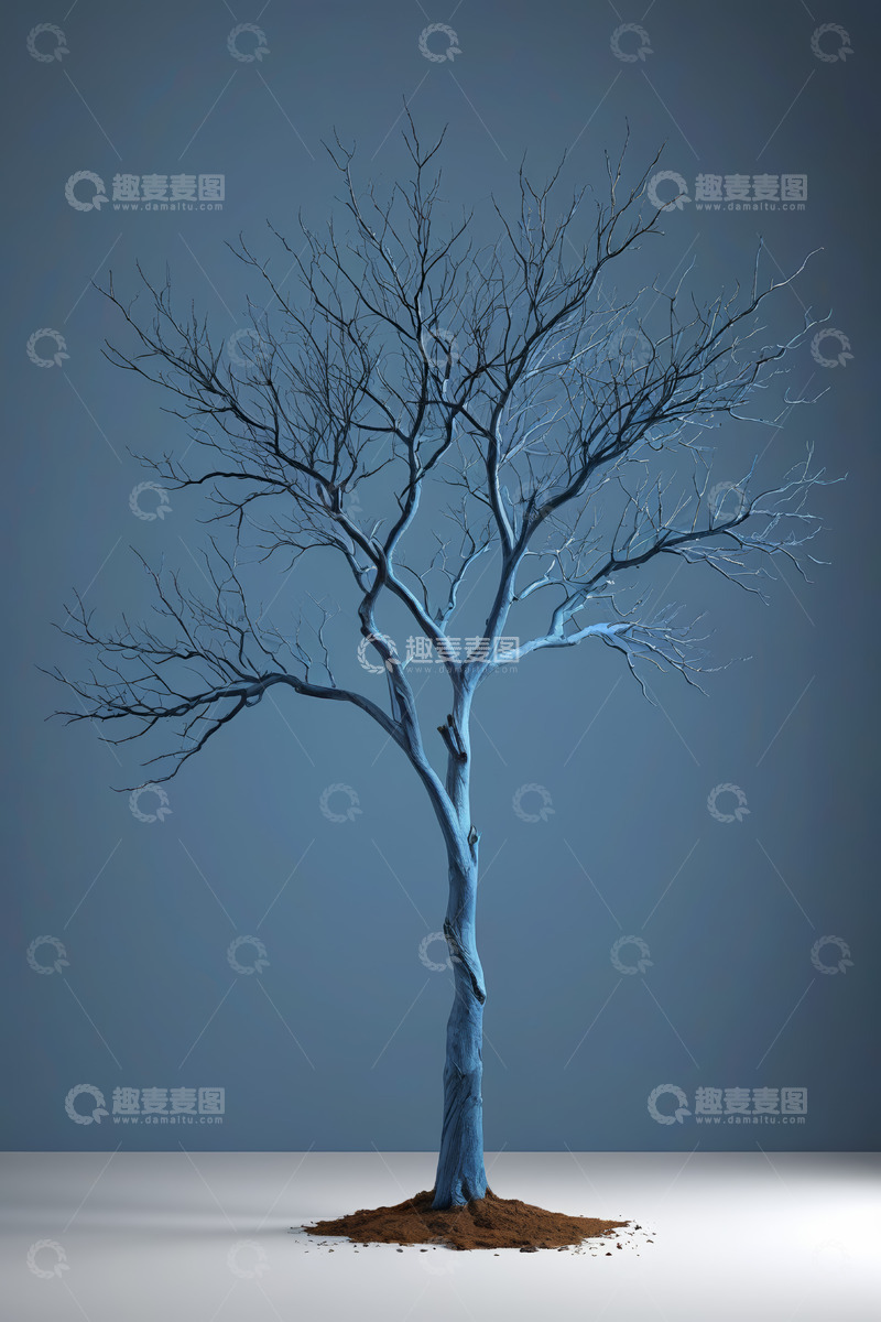 高清大图下载【趣麦麦图】蓝色枯树展示素材