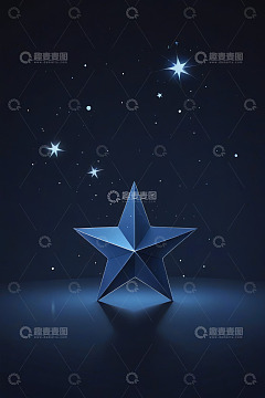 蓝色立体星星与背景发光星星