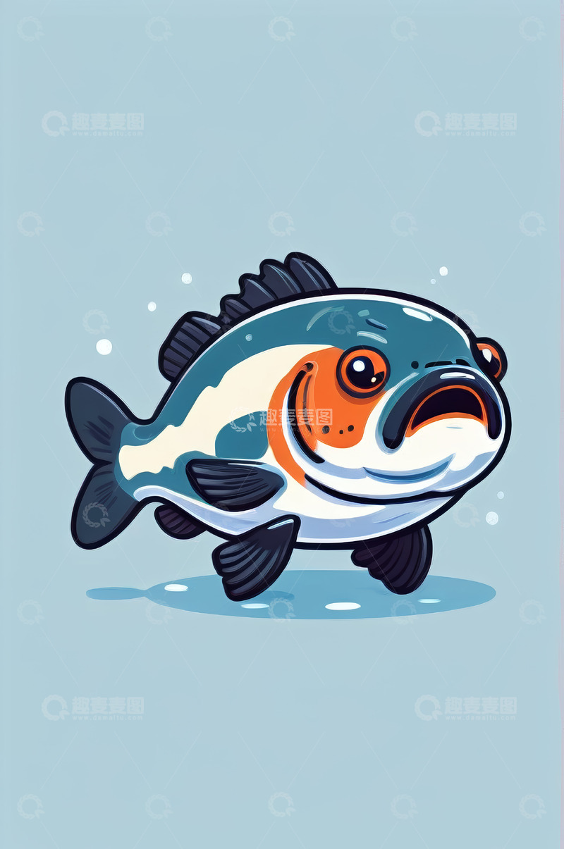 高清大图下载【趣麦麦图】卡通鱼形象插画素材