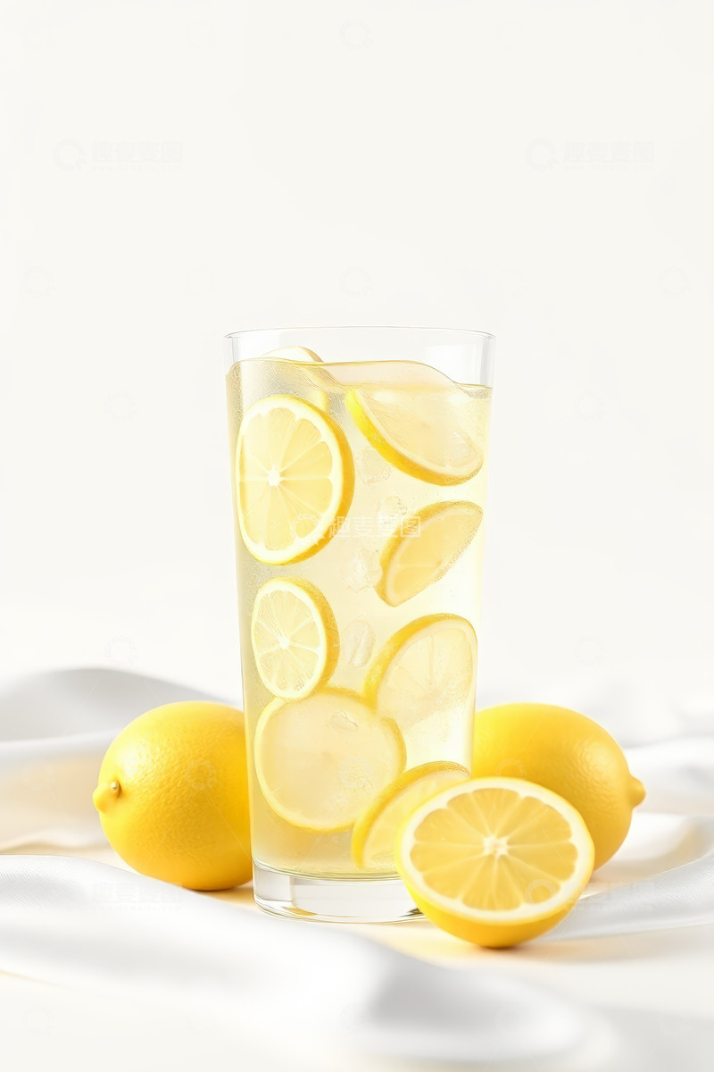 高清大图下载【趣麦麦图】玻璃杯装柠檬水与柠檬静物