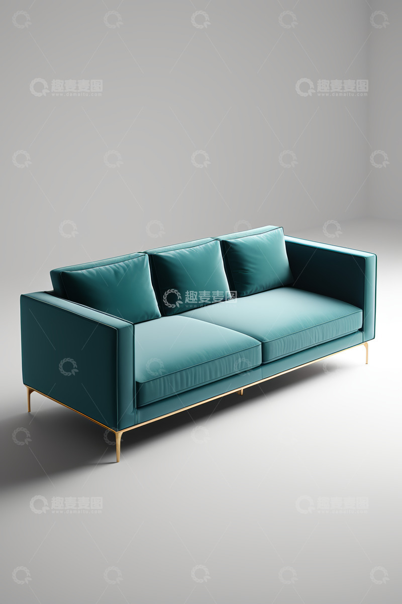 高清大图下载【趣麦麦图】现代简约风格蓝绿色沙发