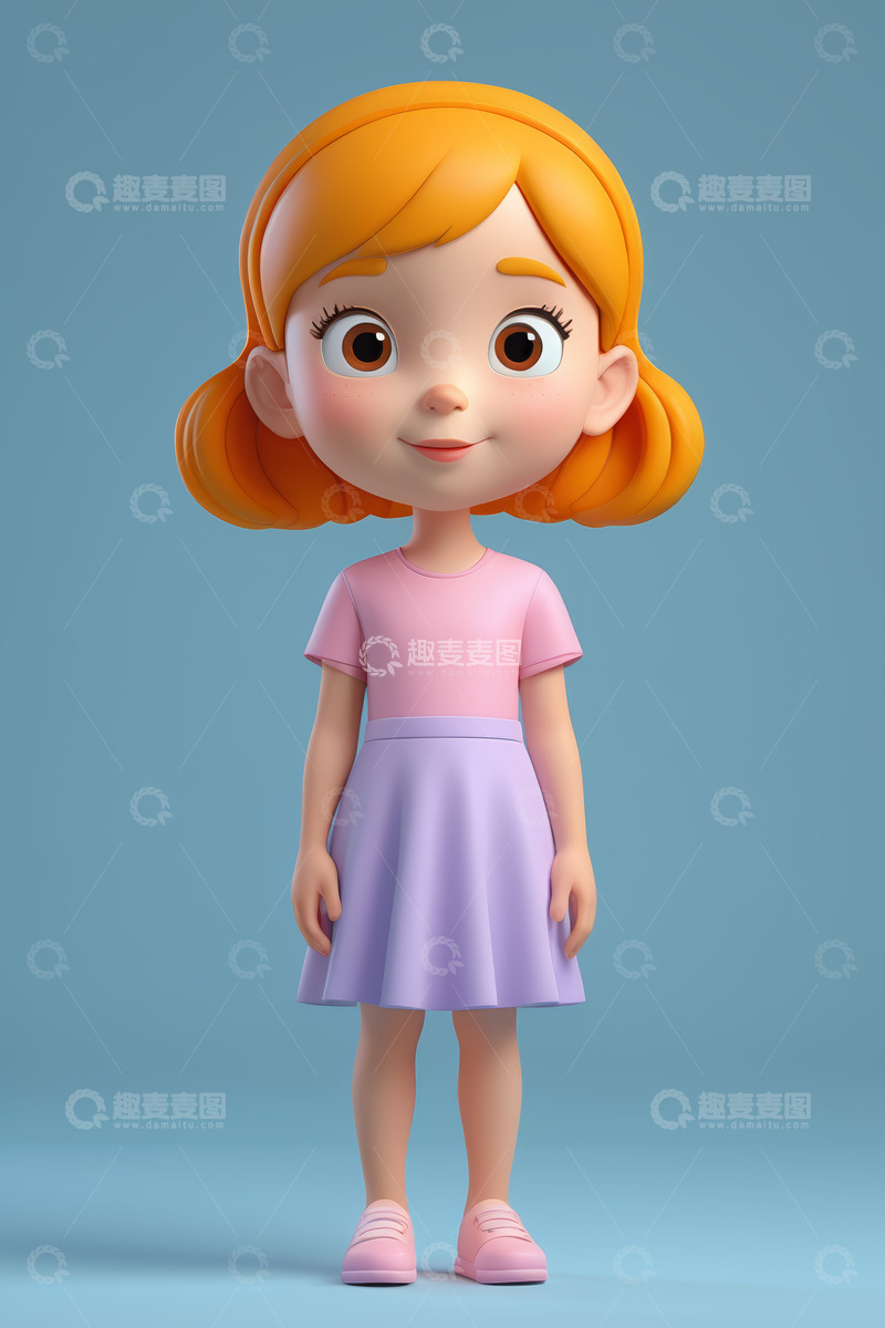 高清大图下载【趣麦麦图】卡通女孩正面站立形象