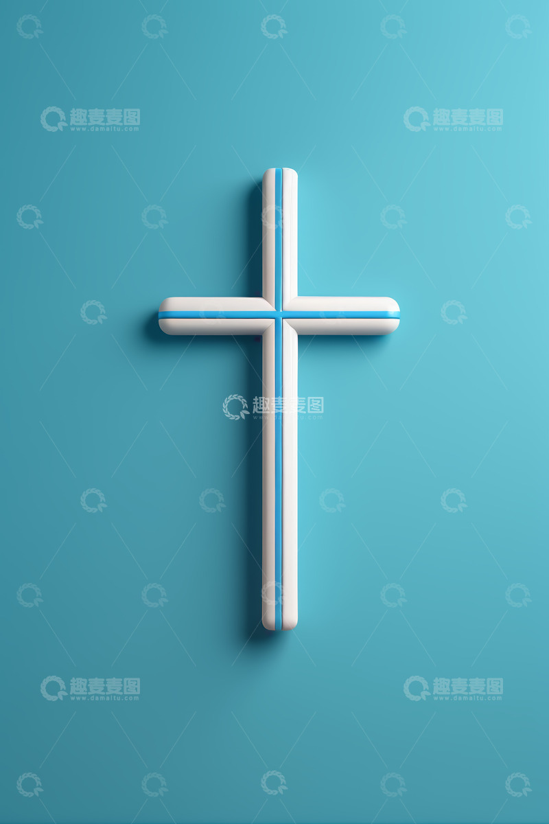 高清大图下载【趣麦麦图】蓝色背景上的立体十字架