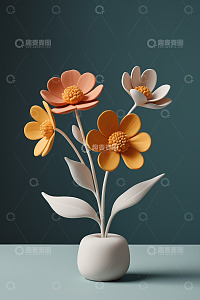 白色花瓶中多彩花朵静物