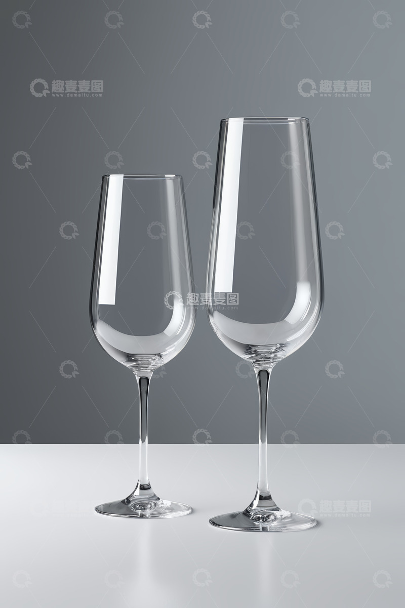 高清大图下载【趣麦麦图】两个透明高脚玻璃酒杯