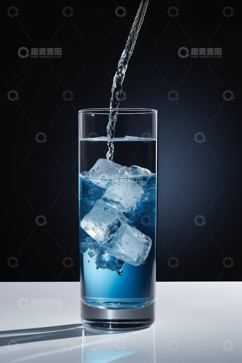 高清大图下载【趣麦麦图】水杯中倒水加冰块场景素材