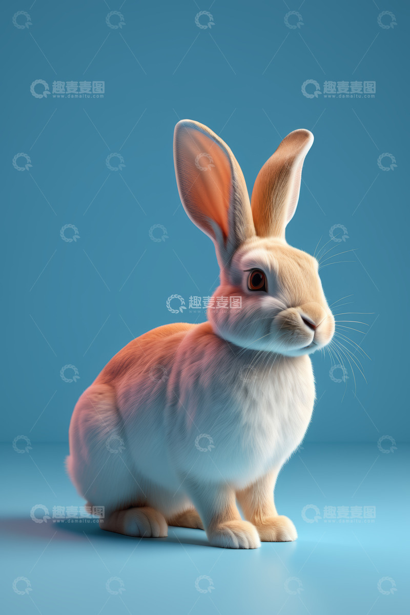 高清大图下载【趣麦麦图】蓝色背景前的可爱兔子