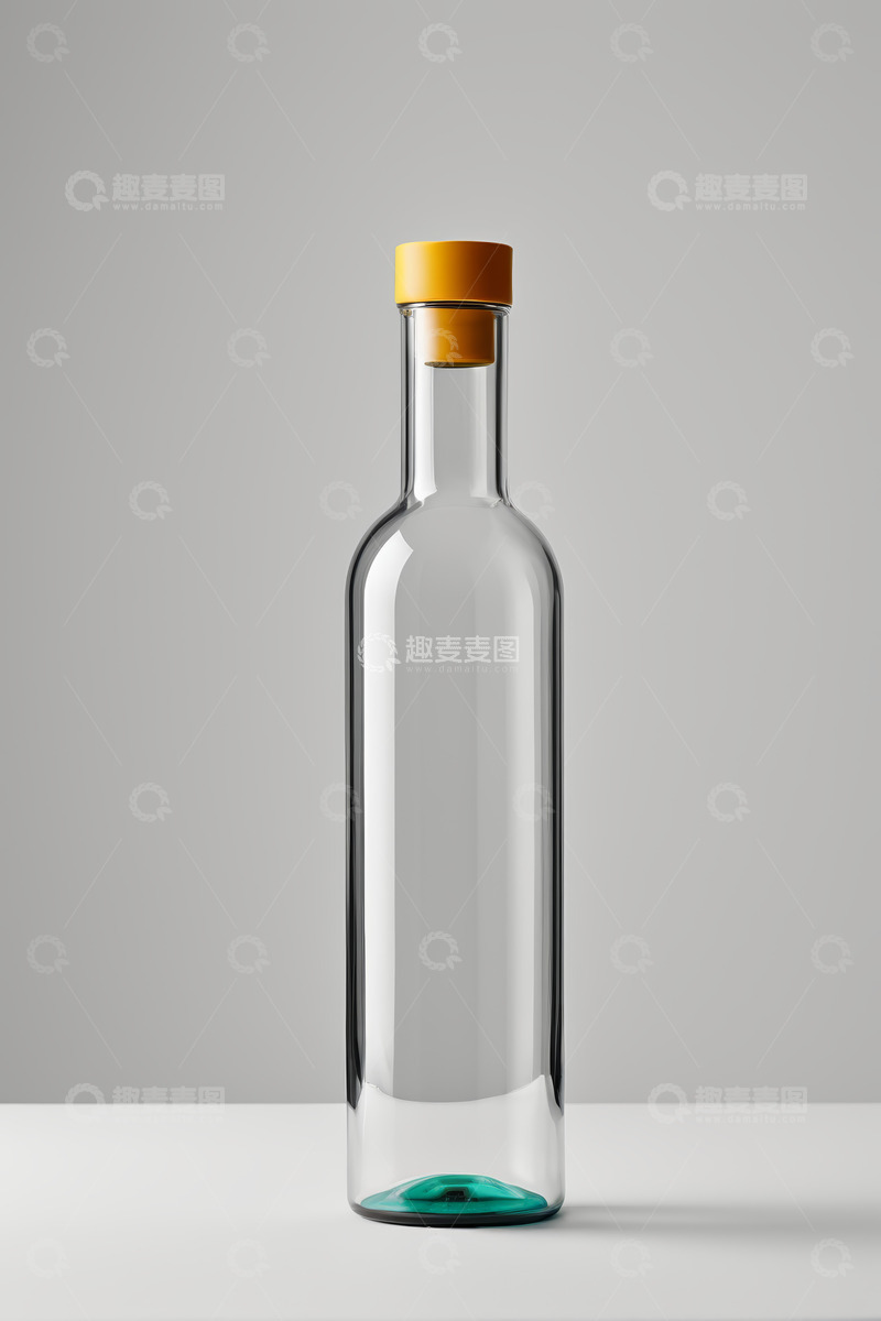 高清大图下载【趣麦麦图】透明玻璃瓶带黄色瓶盖特写