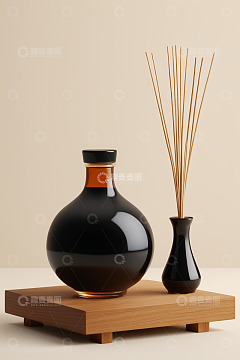 黑色香薰瓶与扩香棒静物