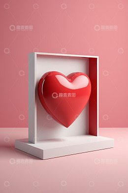 红心形摆件置于白色框架中