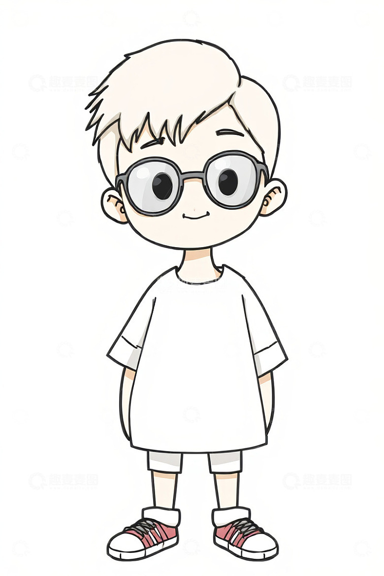 戴眼镜卡通男孩站立形象
