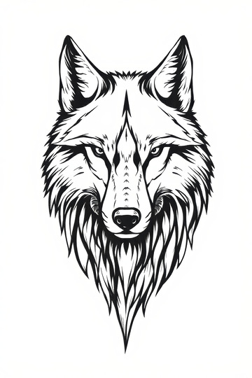 狼头部黑白线条插画