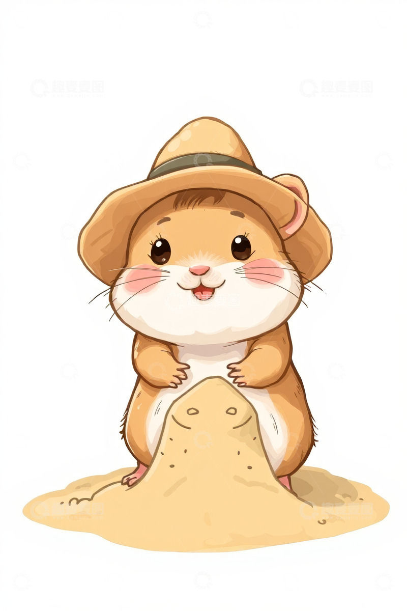 高清大图下载【趣麦麦图】戴帽仓鼠堆沙场景