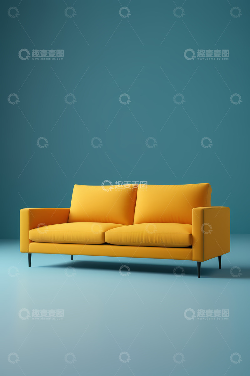 高清大图下载【趣麦麦图】黄色双人沙发简约背景展示