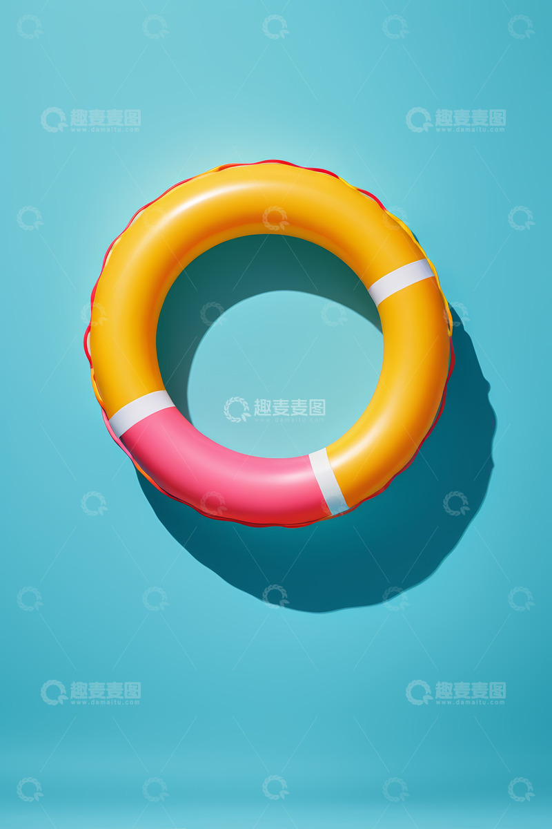 高清大图下载【趣麦麦图】蓝色背景上的彩色游泳圈