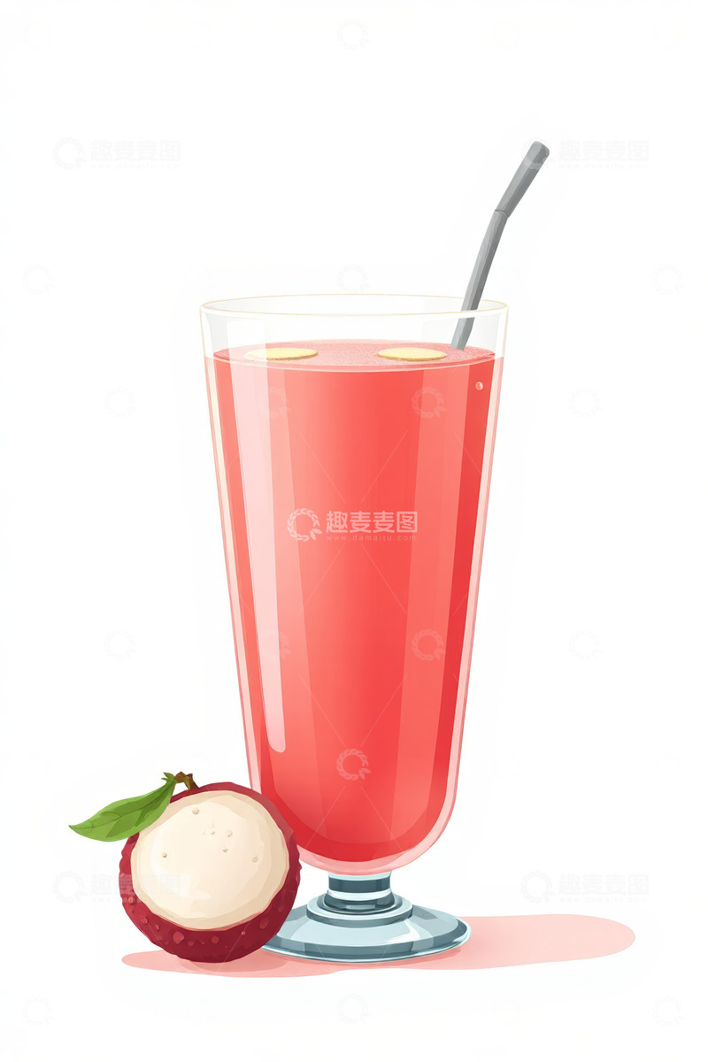 高清大图下载【趣麦麦图】荔枝果汁插画素材
