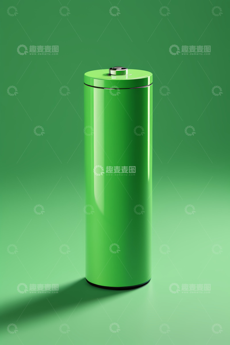 高清大图下载【趣麦麦图】绿色圆柱形电池特写