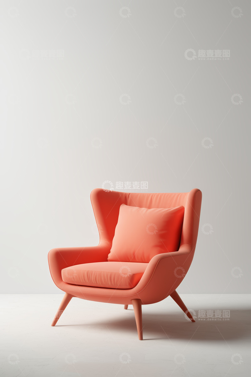 高清大图下载【趣麦麦图】现代橙色单人沙发与抱枕