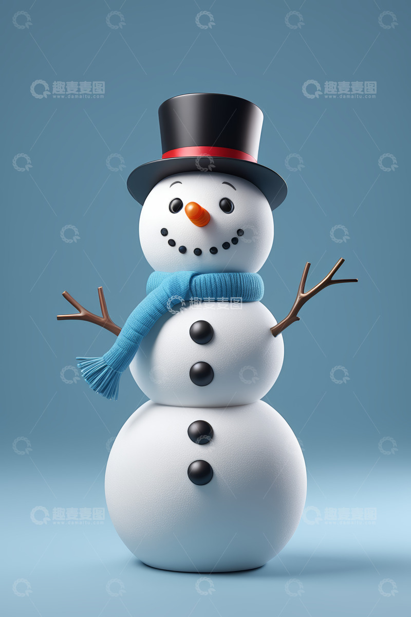 高清大图下载【趣麦麦图】戴礼帽围巾的雪人形象