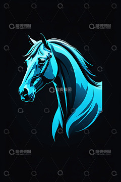 蓝色马头插画素材