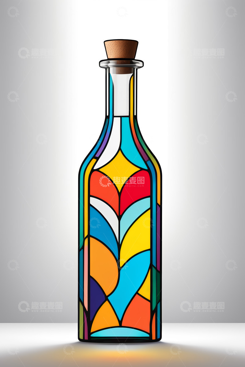 高清大图下载【趣麦麦图】彩色图案玻璃瓶带软木塞
