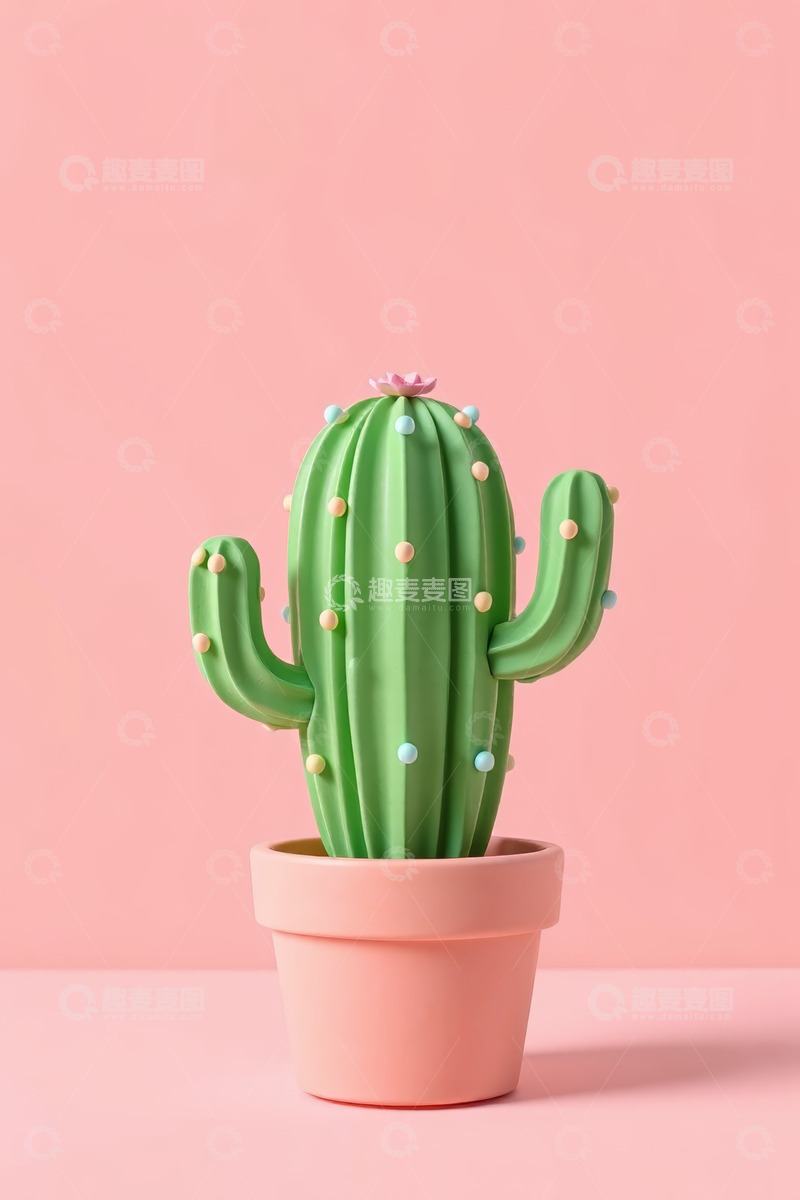 高清大图下载【趣麦麦图】粉色背景仙人掌摆件
