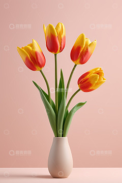 花瓶中红黄相间的郁金香