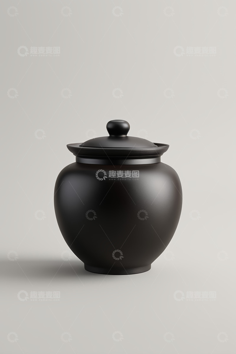 高清大图下载【趣麦麦图】黑色带盖茶罐素材