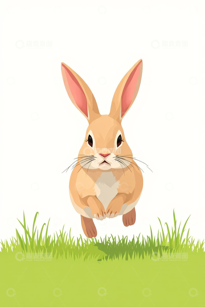 高清大图下载【趣麦麦图】草地上跳跃的卡通兔子