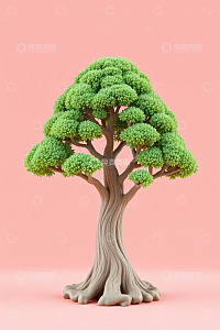 粉色背景下的绿色树木模型