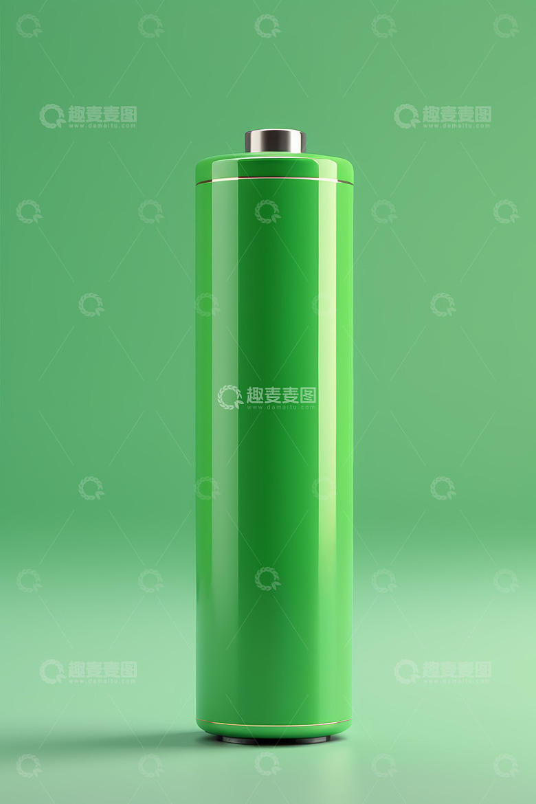 绿色圆柱形电池特写