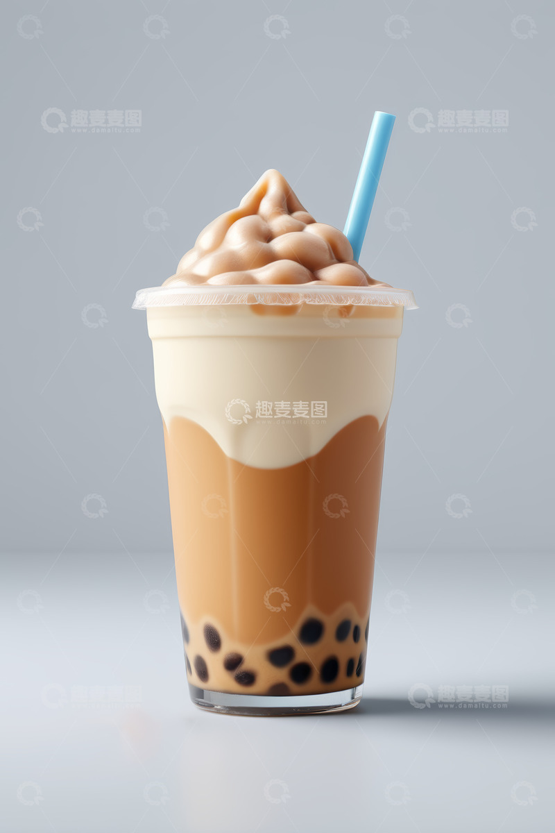 高清大图下载【趣麦麦图】带奶油顶的珍珠奶茶饮品