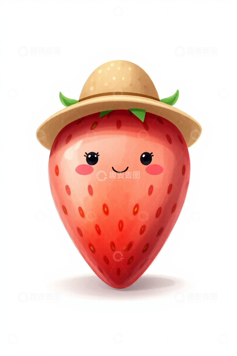 高清大图下载【趣麦麦图】戴草帽的卡通草莓形象
