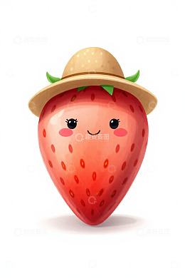 戴草帽的卡通草莓形象