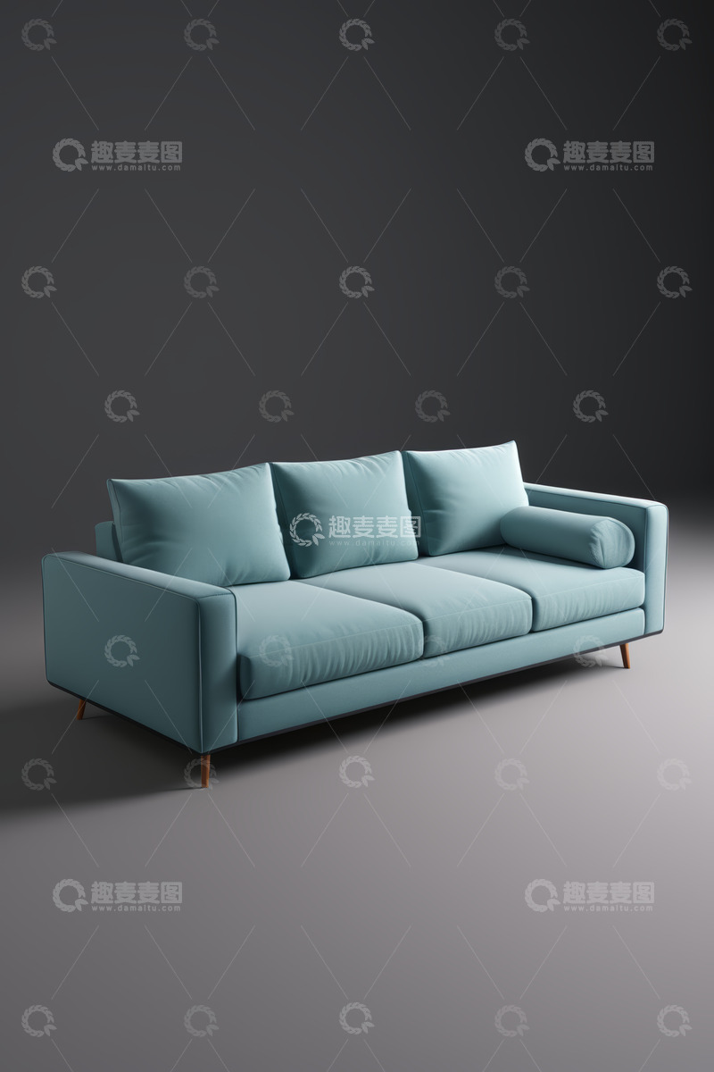 高清大图下载【趣麦麦图】浅蓝色现代简约风格三人沙发