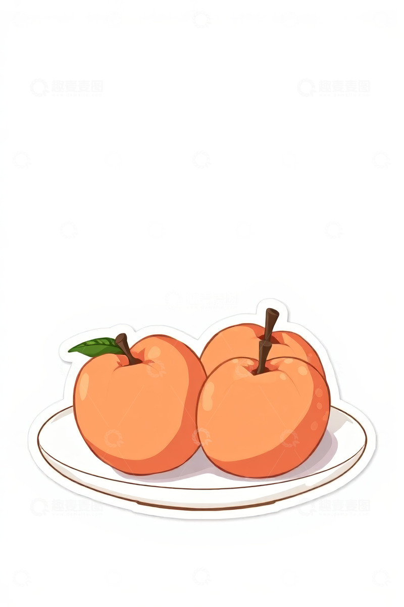 高清大图下载【趣麦麦图】卡通风格盘子里的桃子插画