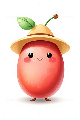 戴草帽的卡通水果形象