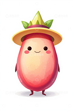 戴草帽的卡通水果形象