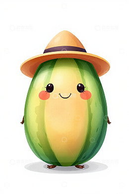 戴草帽的卡通西瓜形象