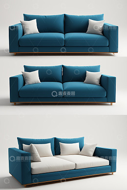 蓝色双人沙发多角度展示