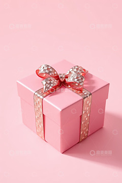 粉色礼物盒带蝴蝶结特写