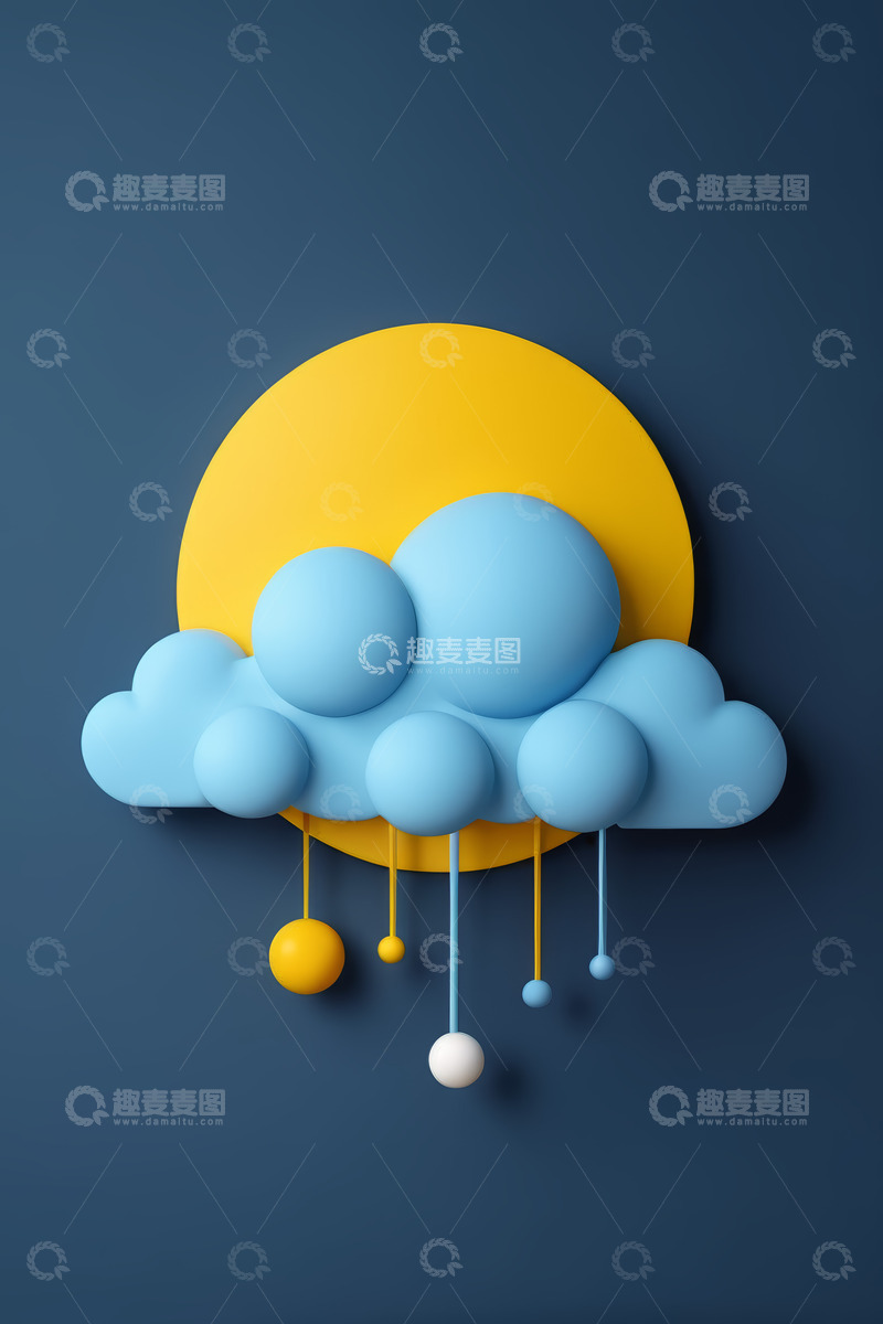 高清大图下载【趣麦麦图】蓝色云朵与黄色圆球创意设计