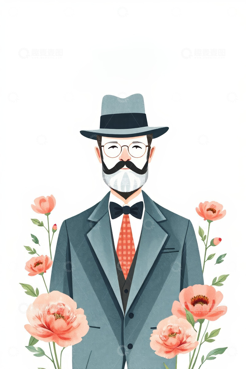 高清大图下载【趣麦麦图】戴帽绅士插画素材