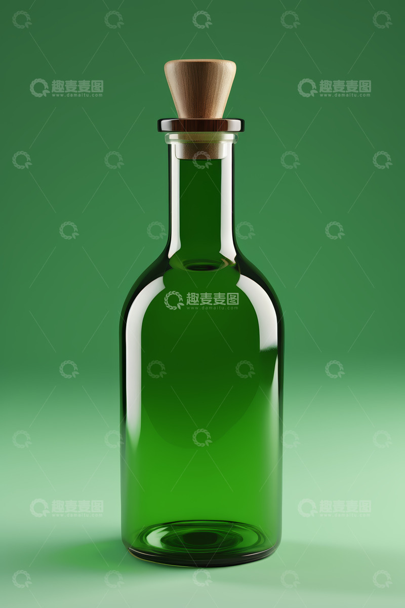 高清大图下载【趣麦麦图】绿色背景下的玻璃酒瓶