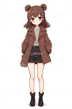 穿风衣的双丸子头动漫女孩