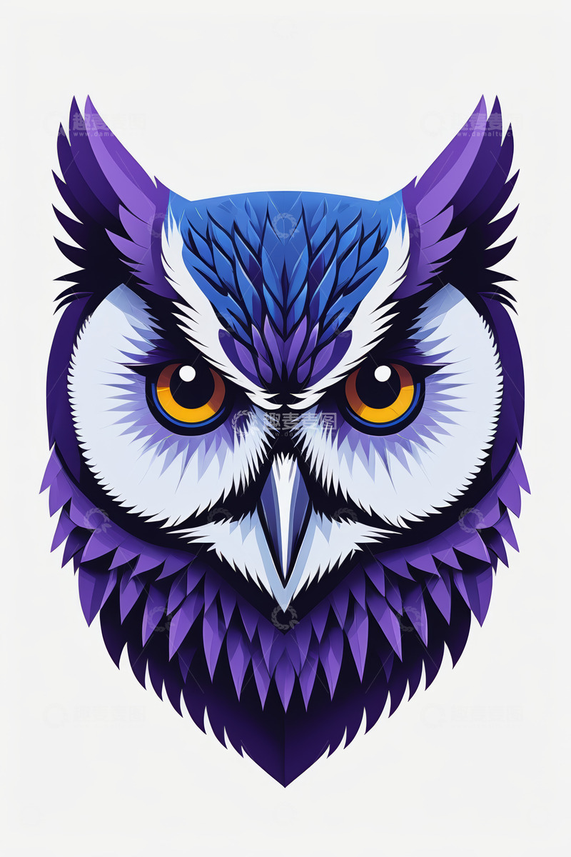高清大图下载【趣麦麦图】紫色猫头鹰头部插画素材