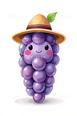 戴草帽的卡通葡萄形象