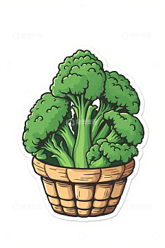 插画风格篮子装西兰花素材
