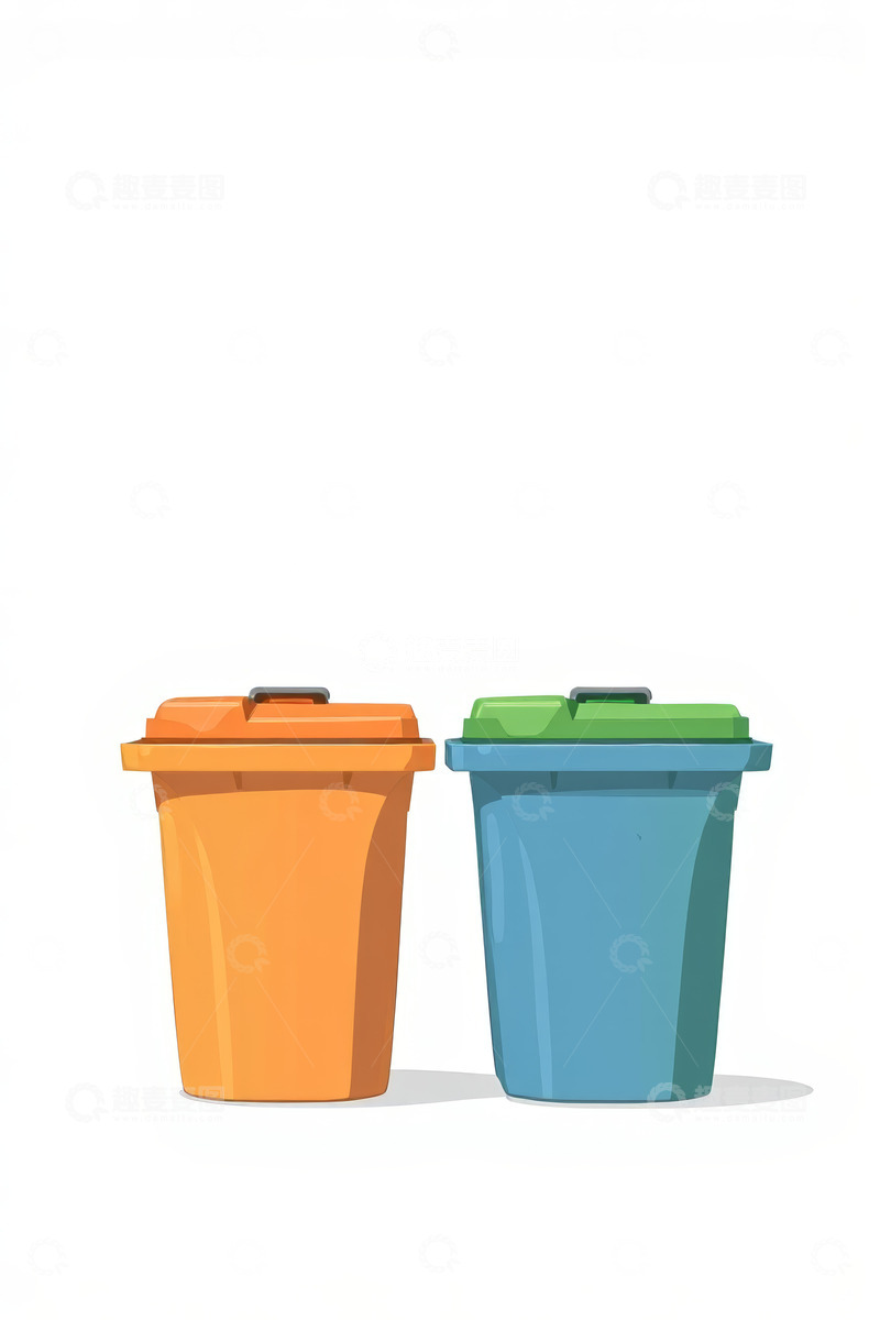 高清大图下载【趣麦麦图】两个颜色不同的垃圾桶