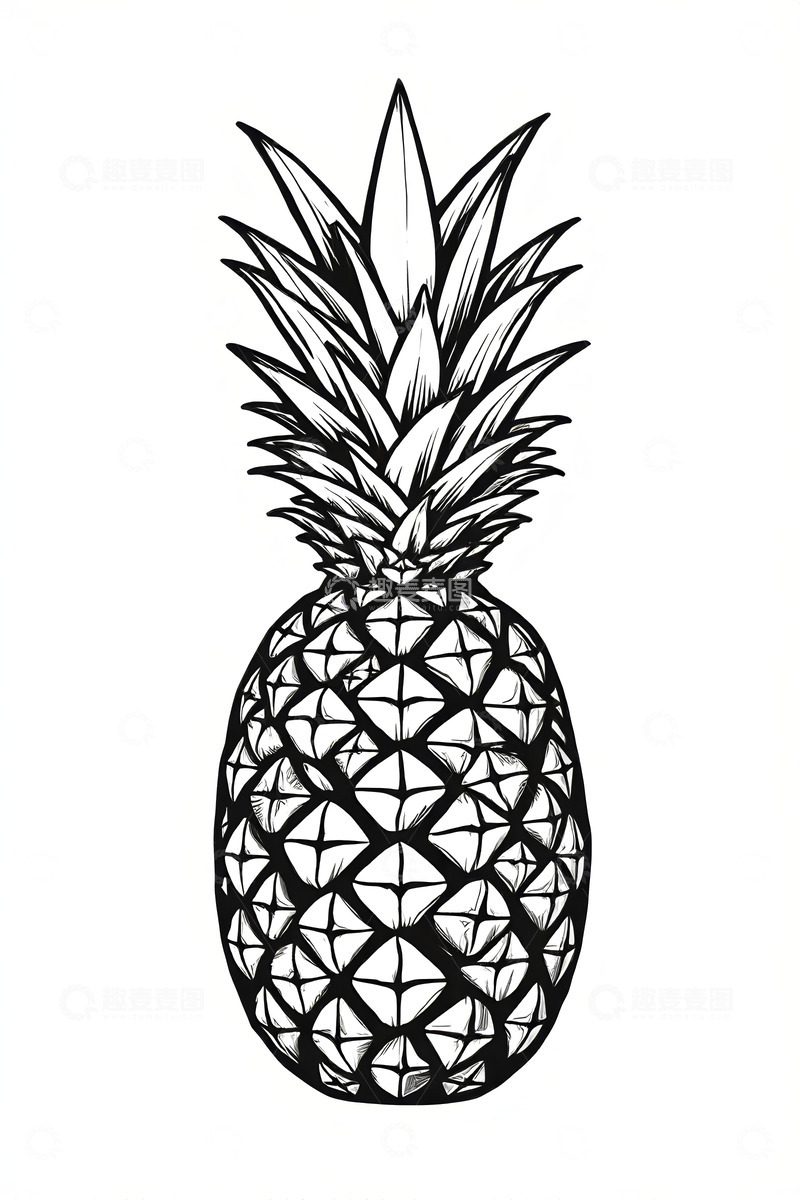 高清大图下载【趣麦麦图】黑白手绘风格菠萝图案
